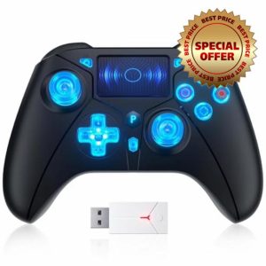 TURPOW Wireless Controller for PS-5 RGB Gamepad Remote Control with Dual Motor Vibration/6-Axis Sensor/Turbo/3.5mm Audio Jack/Touch Pad for Ps-5/Ps-4/Pro/Slim/ (Black-F)