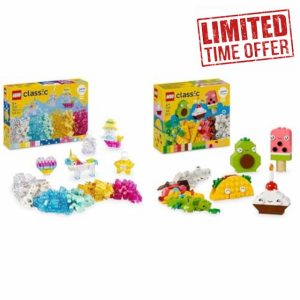 LEGO Classic Magical Transparent Box + Creative Food Friends Playset Colorful Building Bricks & Keyring Clips Set & Role-Play Toy for Boys and Girls 11040 + 11039