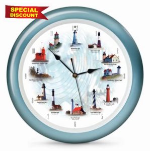 Mark Feldstein & Associates Lighthouse Collection Maritime Nautical and Ocean Sounds Wall Clock