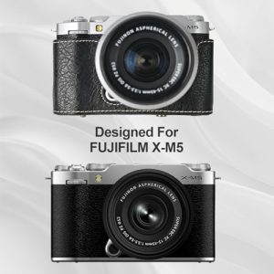 Fuji X-M5 Camera Case Fuji XM5 Half Case with Front Cover with Shoulder Strap Full Protection Snap Button-Black