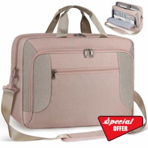 RAINSMORE Laptop Bag 17.3-16 Inch Briefcase Work Laptop Bags for Men Large Laptop Messenger Shoulder Computer Bag for Travel Office Document Teacher Pink Water-repelle