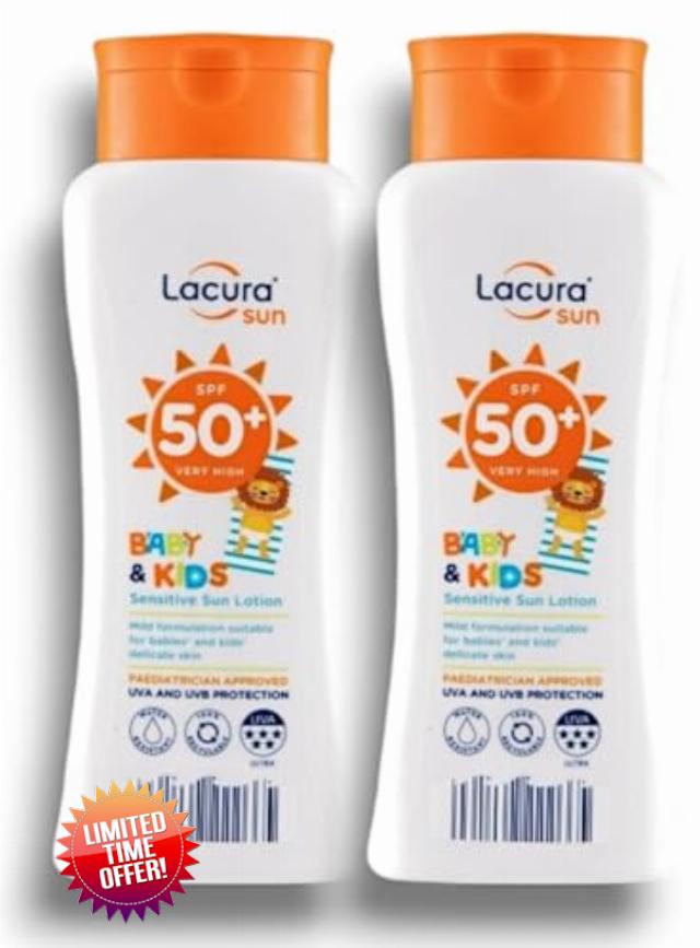 2x Lācurā Sun - Aldi | Baby & Kids Sensitive Sun Lotion - SPF 50+ | Very High Protection - UVA/UVB Protection | 200mL Each