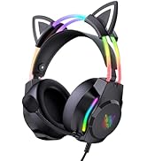 ONITOON Cute Cat Bluetooth Headphones,Wired & Wireless Headset Built in Mic, 60H Playtime LED Lig...