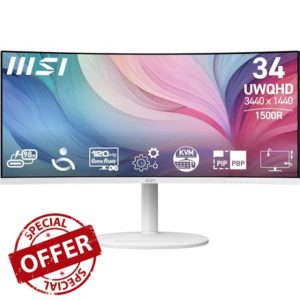 MSI Modern MD342CQPW 34 Inch UWQHD 1500R Curved Monitor - 3440 x 1440 VA Panel