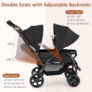 Double Baby Pushchair w/Multi-Level Backrest