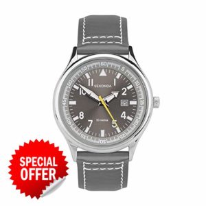 Sekonda Men's 42mm Pilot Style Quartz Watch with Analogue Display Date Window and Leather Strap 50m Water Resista
