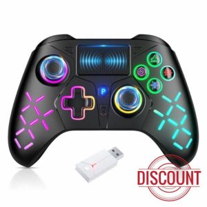GGiking Wireless Controller for P5 RGB Gamepad Remote Control with Dual Motor Vibration/6-Axis Sensor/Turbo/3.5mm Audio Jack/Touch Pad for Ps-3/Ps-4/Pro/Slim/S-witch/PC