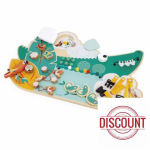 Janod - Busy Board Croco - Activity Board - Jungle Animals Theme - 14 Activities - Childrens Toy for Boys & Girls - Fine Motor Skills - FSCTM Wooden Toy - From 18 Months - J0828