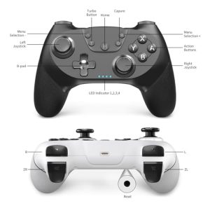 Controller for Switch Pro with wake-up function with one button,Switch Pro Controller with double vibration/turbo/screenshot (black and white)