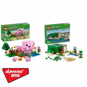 LEGO Minecraft The Baby Pig House + The Turtle Beach House Farm Animal Set 21268 + 21254