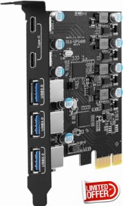 USB C PCIe Card 5 Ports 25W Power Supply
