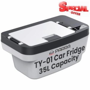 PARRA TY-01 Car Fridge Compatible with Tesla Model Y - 35L Portable Refrigerator with App Control & LED Light - Quiet Cooling Box for Vehicle Boot