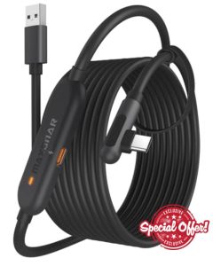 Maxonar VR Charging Link Cable 20FT (Next-Gen Chip) Compatible with Meta Quest 3S/Quest 3/Oculus Quest 2/Pico 4 and PC VR Headset Steam VR Accesorios 5Gbps High Speed USB 3.0 to USB C Cable (Black)