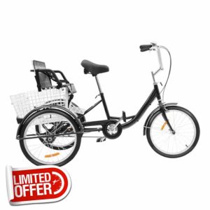 20Inch Adult Tricycle 3 Wheel Bike Single Speed with Child Seat &Shopping Basket For Cities