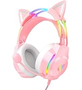 ONITOON Lightweight Gaming Headset,Removable Cat Ears, Gradient RGB Light, Wired Headphoe for PC/...