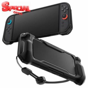 Spigen Rugged Armor Case Compatible with Nintendo Switch 2 2025 Cover with Hand Strap - Matte Black