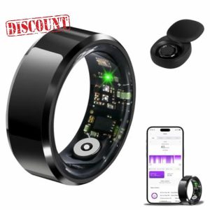 Smart Rings Health Ring Blood Oxygen Blood Pressure HR Heart Rate Monitor Fitness Tracker Sleep Step Counter Waterproof Compatible with ios Android Phones with Charging Case (Black