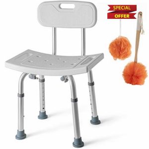 Medical king Shower Chair Set of 3 - Includes Back Scrubber & Additional Sponge - Anti Slip for Safety