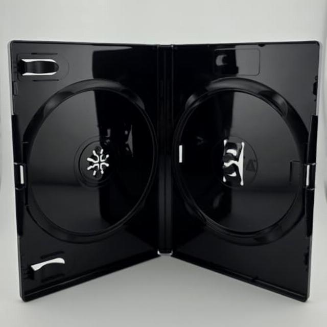 50 Genuine Double Black Amaray DVD Cases 14mm Face on Face UK Distributor RIVERMEDIA