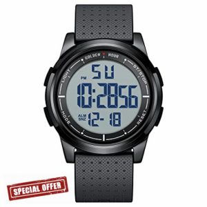 GOLDEN HOUR Ultra-Thin Minimalist Sports Waterproof Digital Watches Men with Wide-Angle Display Rubber Strap Wrist Watch for Men Wome