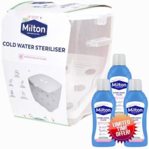 MiltonBaby Sterilising Bundle - Cold Water Steriliser & Sterilising Fluid (3X 500ml) - Kills Germs & Bacteria in 15min