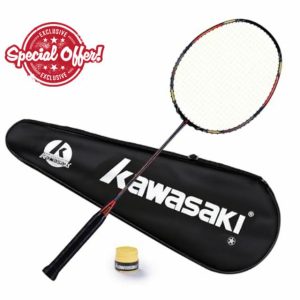 Kawasaki Badminton Racket Professional Graphite Badminton Sets Lightweight for Attack & Defense Passion P22 Racquet-Get Strung with Carry Bag & Hand Grip (Black Red)