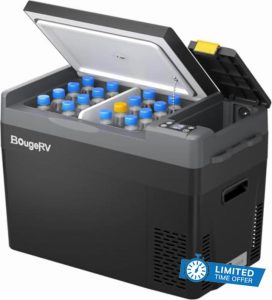 BougeRV CRPRO 29L Car Fridge 12V Compressor Fridge Freezer Portable Car Refrigerator Electric Cool Box 12/24V DC 110-240V AC for Camping Trip Picnic Outdoor Travel Campervan RV Boat Home