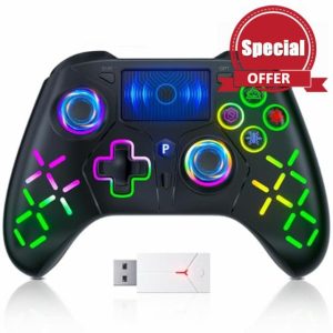 TURPOW Wireless Controller for PS-5 RGB Gamepad Remote Control with Dual Motor Vibration/6-Axis Sensor/Turbo/3.5mm Audio Jack/Touch Pad for Ps-5/Ps-4/Pro/Slim/ (Black)
