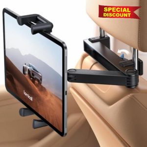 Lamicall Car Headrest iPad Holder - [Aluminium Lockable Arm] Universal Car Tablet Mount Backseat with Foldable Wide Clip