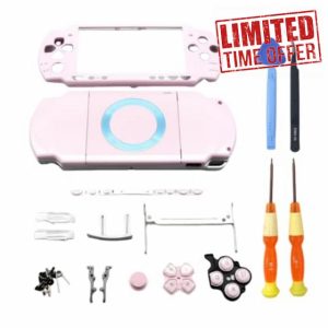 Hzxkqmil Replacement Full Housing Shell Case Kit Faceplate Cover Repair Parts + Buttons Screws Set for Sony PSP 2000 PSP2000 Console (Pink)