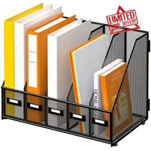 DALTACK Desk Organizers Metal Desk Magazine File Holder Letter Tray with 5 Vertical Compartments Folder Storage for Office Home School