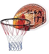 COSTWAY Wall Mounted Basketball Hoop, Mini Basketball Backboard Net Set, Indoor Outdoor Hanging B...