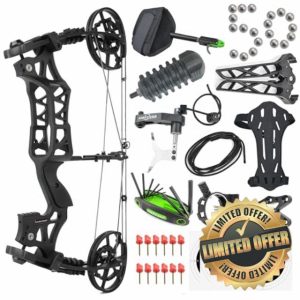 Poearcus Archery Compound Bow Set 40-70lbs Adjustable Steel Ball and Arrow Dual Purpose Bow Hunting Bows for Shooting Bowfishing Targeting Let-off:80%