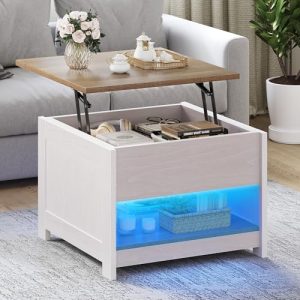 Square Wood Modern Rustic Coffee Table with Storage for Living Room