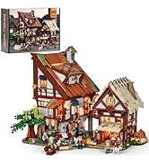 FUNWHOLE Medieval Pharmacy Building Blocks Set with LED Lights, Medieval Shop 1470 Pieces Medium...