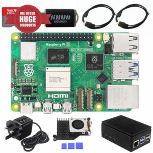 Starter Kit For Raspberry Pi 5B Model B 8GB RAM 8 in 1 Kit | Pi 5 Active Cooler | San Disk 128G SD Card| 2X Micro HDMI Cable | Sufficient 5.1V 5A Power Supply (5B 8G 8 in 1 Starter Kit)