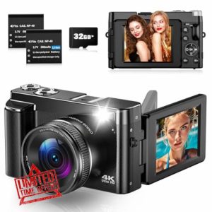 Digital Camera 4K 48MP Autofocus Vlogging Camera with 3" 180°Flip Screen