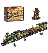 FUNWHOLE Western Train Station Building Blocks Set with LED Light, 1974 Pieces Building Blocks Train Station Old West M...