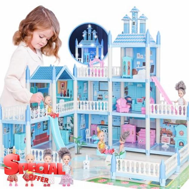 Doll House for Girls Toddlers - Huge Dollhouse with 4 Dolls Figure