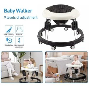 Foldable Baby Walker with 9 Adjustable Heights                                                          Baby Walkers for Boys & Girls 6-15 Months with Silent Universal Wheels