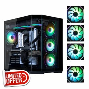 BitFenix T10 High Airflow Dual Chamber PC Gaming Case Black 4ARGB - Reverse Connection Motherboard Compatible - 4 x Infinity Mirroring ARGB Fans (3 x Reverse)-360 mm AIO/GPU 420 mm Suppo