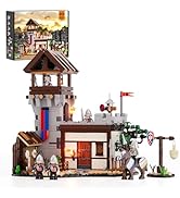 FUNWHOLE Medieval Mill Lighting Stone Set - Movable Mill with Water Wheel and Lighting, ...
