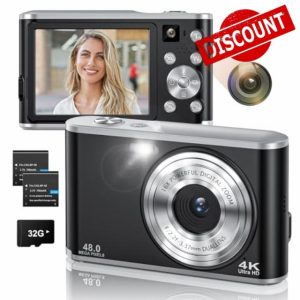 Digital Camera- Compact Camera 4K 48MP Autofocus Dual-Lens with 32GB SD Card
