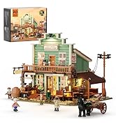 FUNWHOLE Western Cowboy Camp Construction Set, 542 Pieces with Light, Model with Tent & Kitchen Trolley, Nostalgi...
