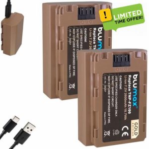 2 x Blumax Battery Replacement for Sony NP-FZ100 | 2600 mAh - with USB Type-C Charging Socket for Sony Alpha 9 III / A9 III 7C 7R4 / FX30 / A7 IV / A1-6600 ZV-E1