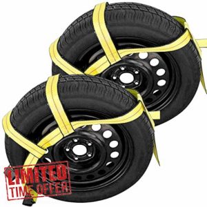 Robbor Tow Dolly Basket Straps with Flat Hook Over-the-Wheel Tie Down Bonnet Wheel Net for Small to Medium Size Tires 14-17"-2 Pack