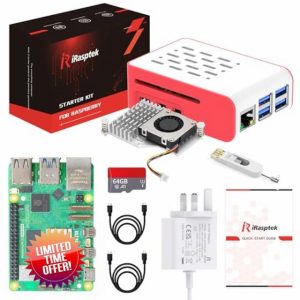 iRasptek Raspberry Pi 5 16GB Starter Kit - 64GB Edition of OS-Bookworm Pre-installed(Red&White Case)
