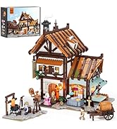 FUNWHOLE Medieval Forge Building Blocks Set with LED Light 1595 Pieces Medieval Forge House Kle...