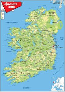 Ireland Physical Poster Map - 16.5 x 23.3 inches - Paper Laminated