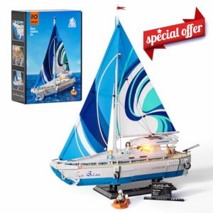 FUNWHOLE Sailboat La Brisa Lighting Building Bricks Set - 1640 Pcs 1:24 Scale Adult Long-Distance Sailing Vacation Boat Model with LED Lights